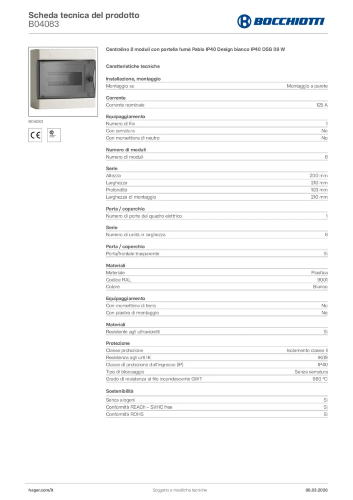 Immagine Bocchiotti Scheda tecnica del prodotto B04083 | Hager Italia