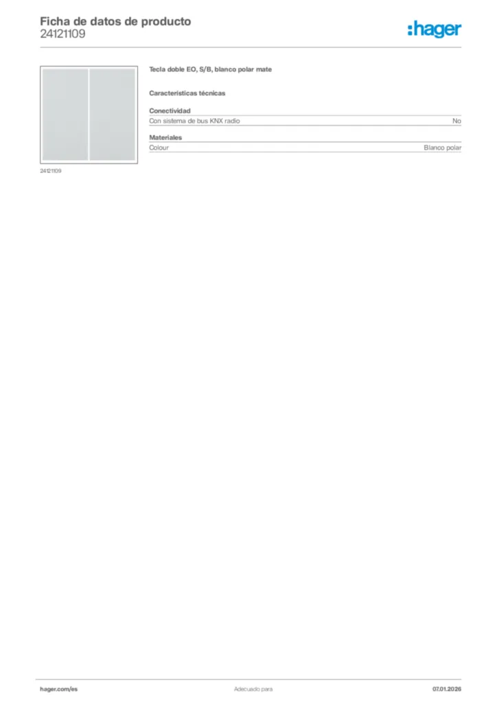 Imagen Hager Ficha de datos de producto 24121109 | Hager España