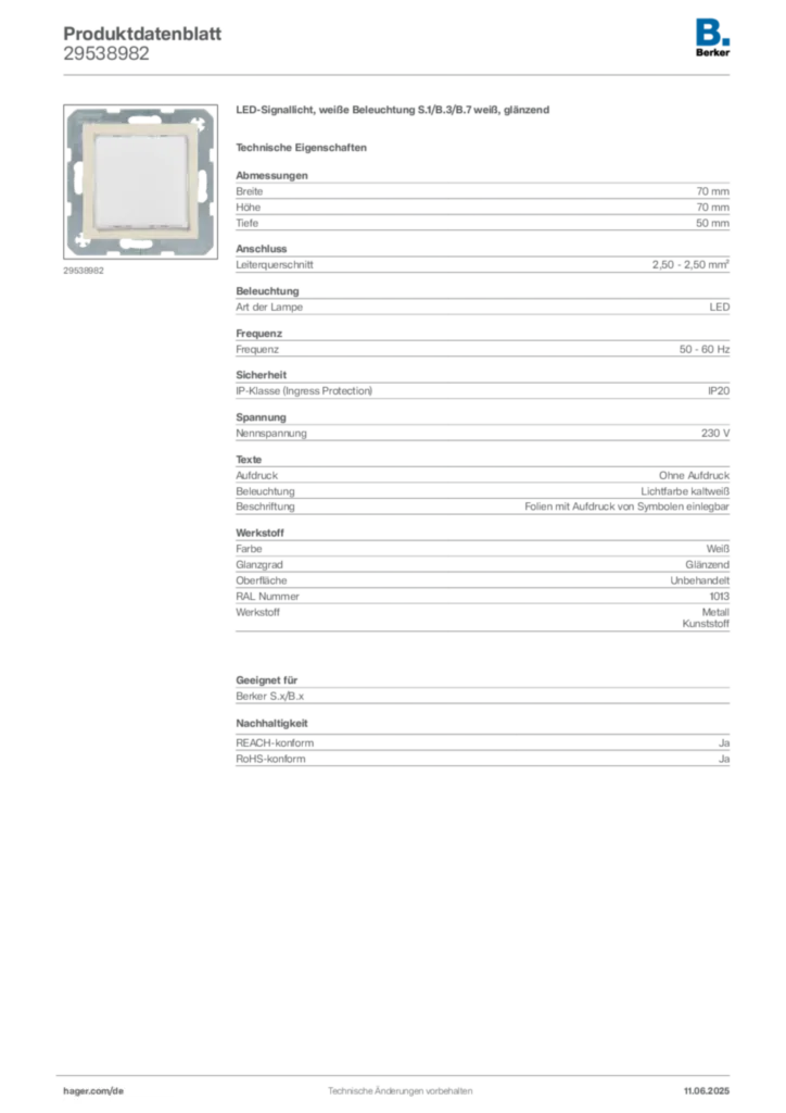 Bild Berker Produktdatenblatt 29538982 | Hager Deutschland