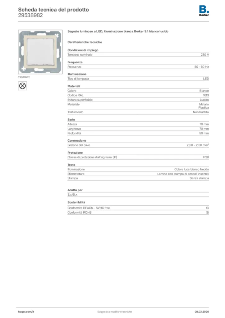 Immagine Berker Scheda tecnica del prodotto 29538982 | Hager Italia
