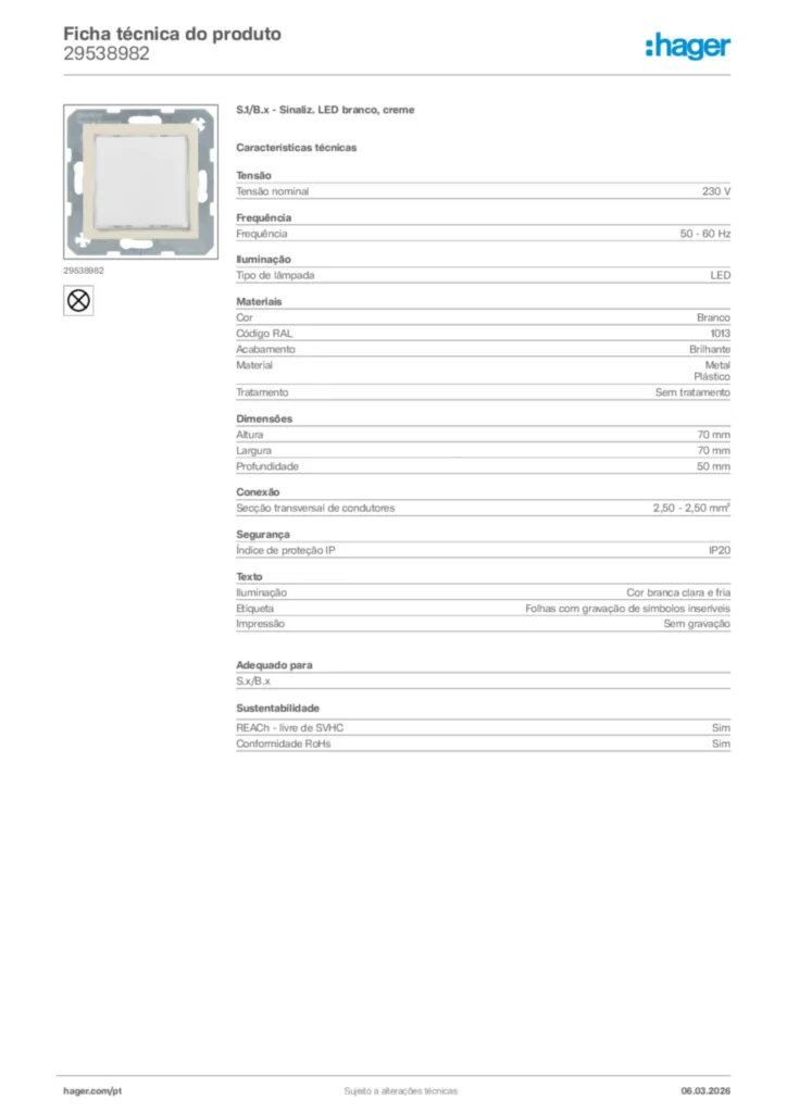Imagem Hager Ficha técnica do produto 29538982 | Hager Portugal