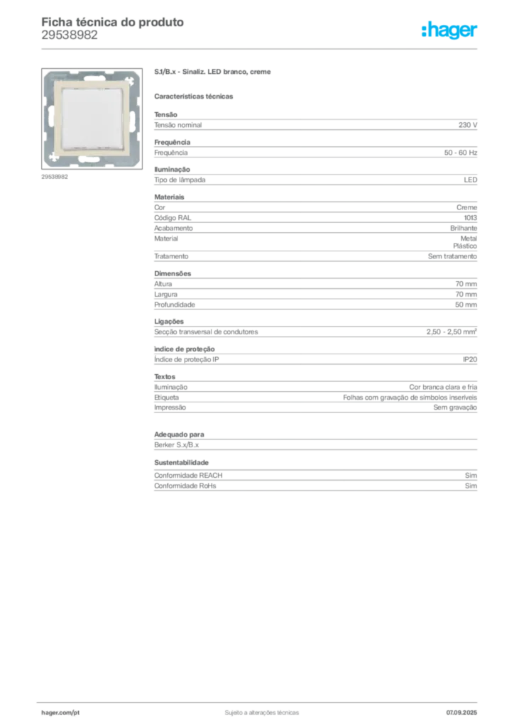 Imagem Hager Ficha técnica do produto 29538982 | Hager Portugal
