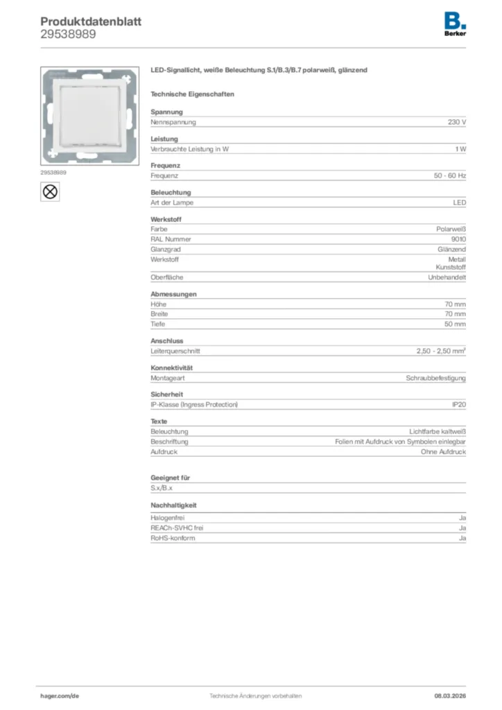 Bild Berker Produktdatenblatt 29538989 | Hager Deutschland