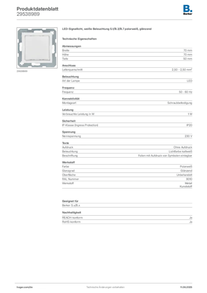 Bild Berker Produktdatenblatt 29538989 | Hager Deutschland