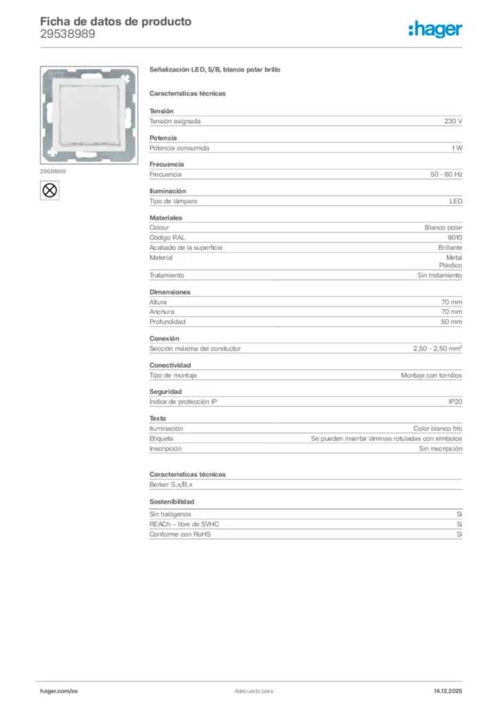 Imagen Hager Ficha de datos de producto 29538989 | Hager España