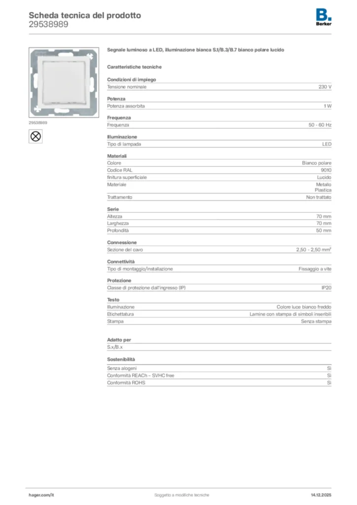 Immagine Berker Scheda tecnica del prodotto 29538989 | Hager Italia