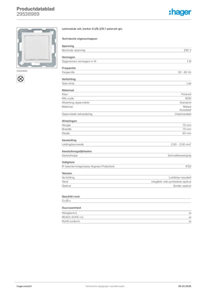 Afbeelding Hager Productdatablad 29538989 | Hager Nederland