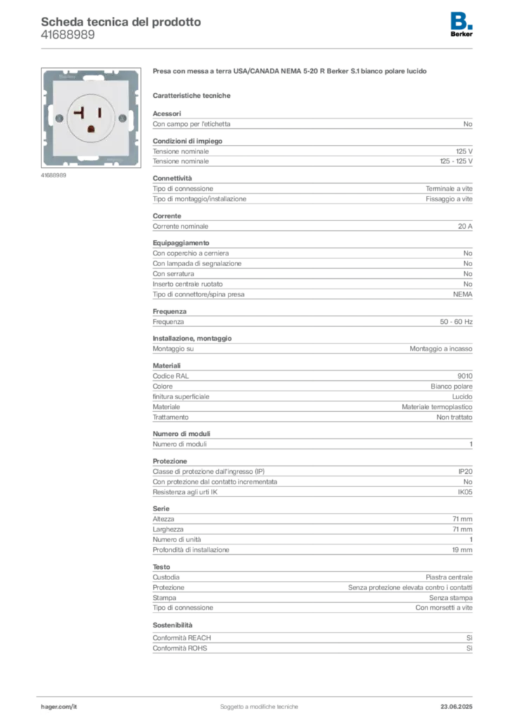 Immagine Berker Scheda tecnica del prodotto 41688989 | Hager Italia