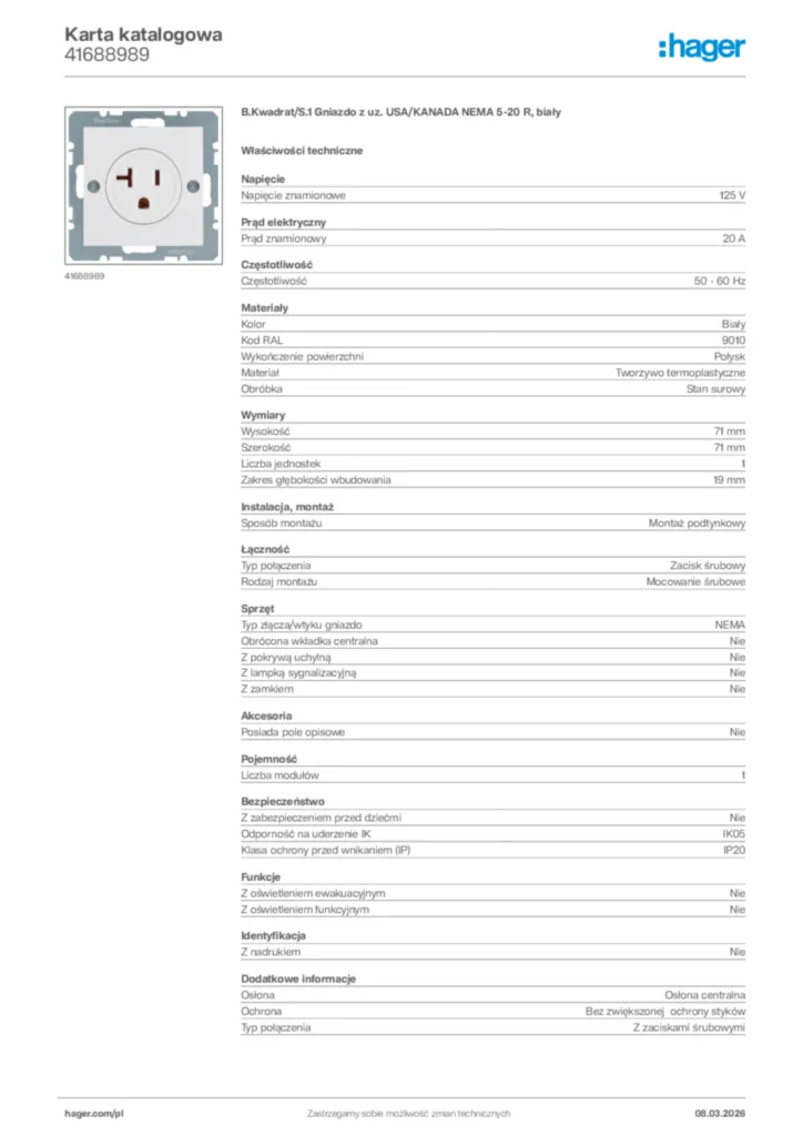Zdjęcie Hager Karta katalogowa 41688989 | Hager Polska