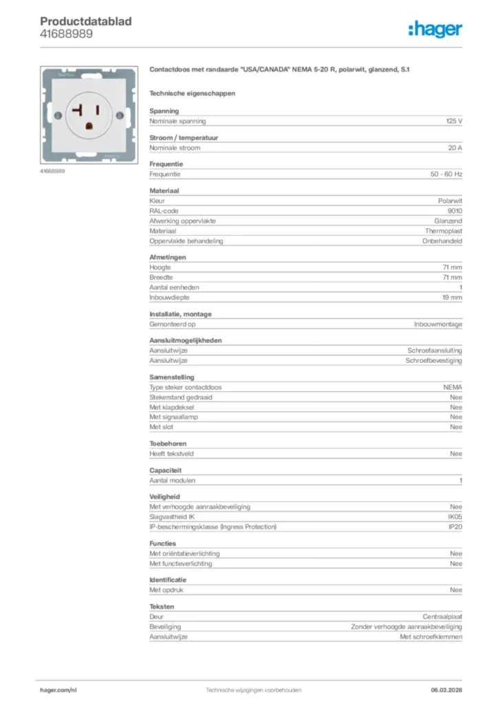 Afbeelding Hager Productdatablad 41688989 | Hager Nederland