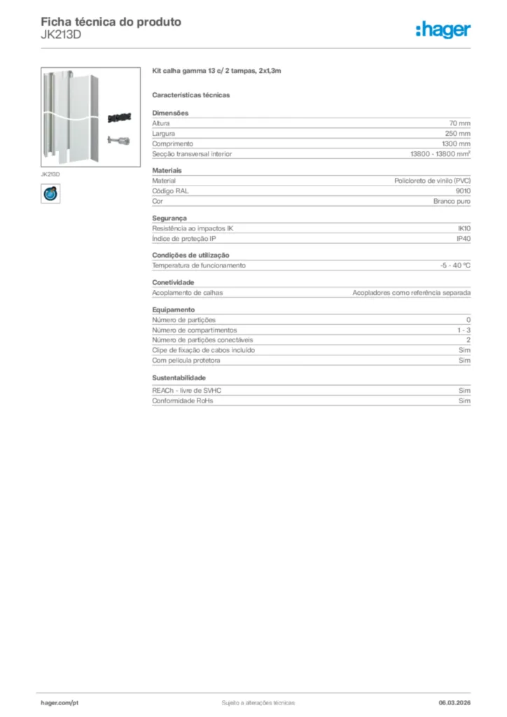 Imagem Hager Ficha técnica do produto JK213D | Hager Portugal