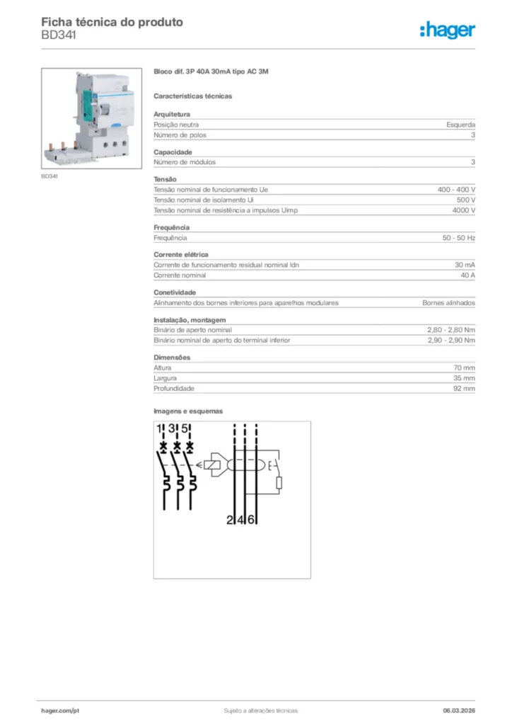 Imagem Hager Ficha técnica do produto BD341 | Hager Portugal