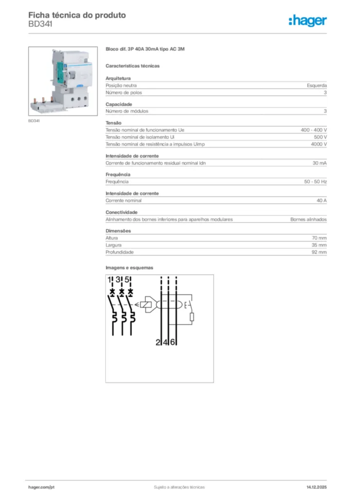 Imagem Hager Ficha técnica do produto BD341 | Hager Portugal