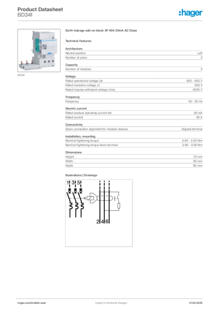 Image Hager Product data sheet BD341  | Hager