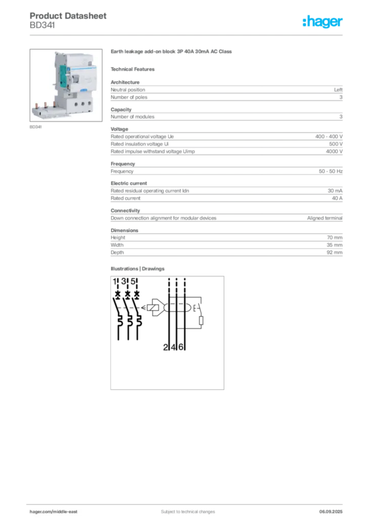 Image Hager Product data sheet BD341  | Hager