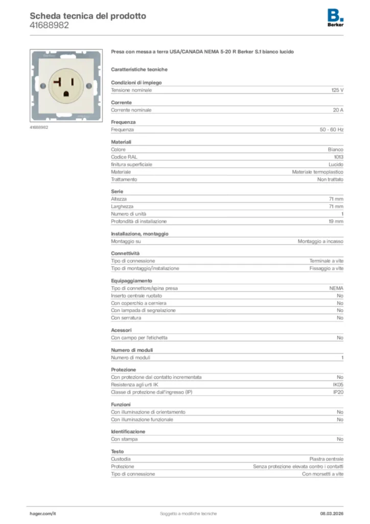 Immagine Berker Scheda tecnica del prodotto 41688982 | Hager Italia