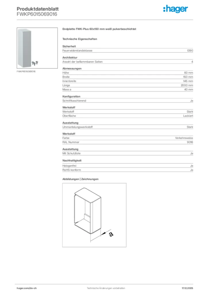 Bild Hager Produktdatenblatt FWKP6015069016 | Hager Schweiz