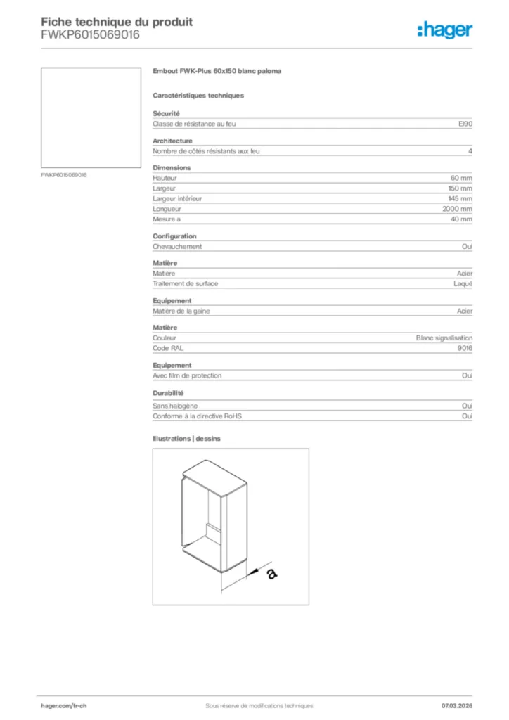 Image Hager Fiche technique du produit FWKP6015069016 | Hager Suisse