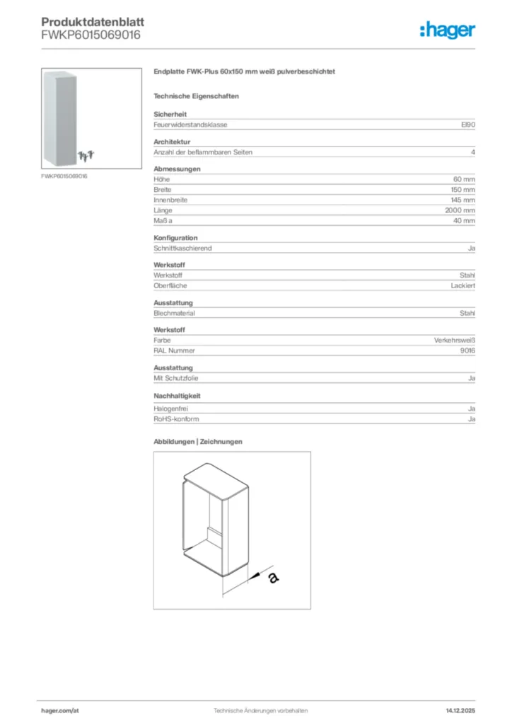 Bild Hager Produktdatenblatt FWKP6015069016 | Hager Deutschland