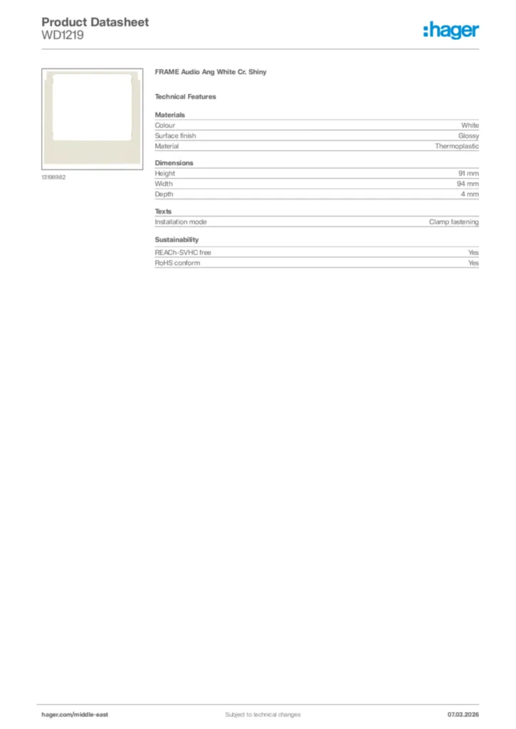 Image Hager Product data sheet WD1219  | Hager