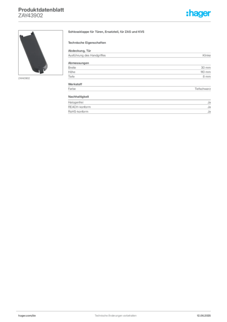 Bild Hager Produktdatenblatt ZAY43902 | Hager Deutschland