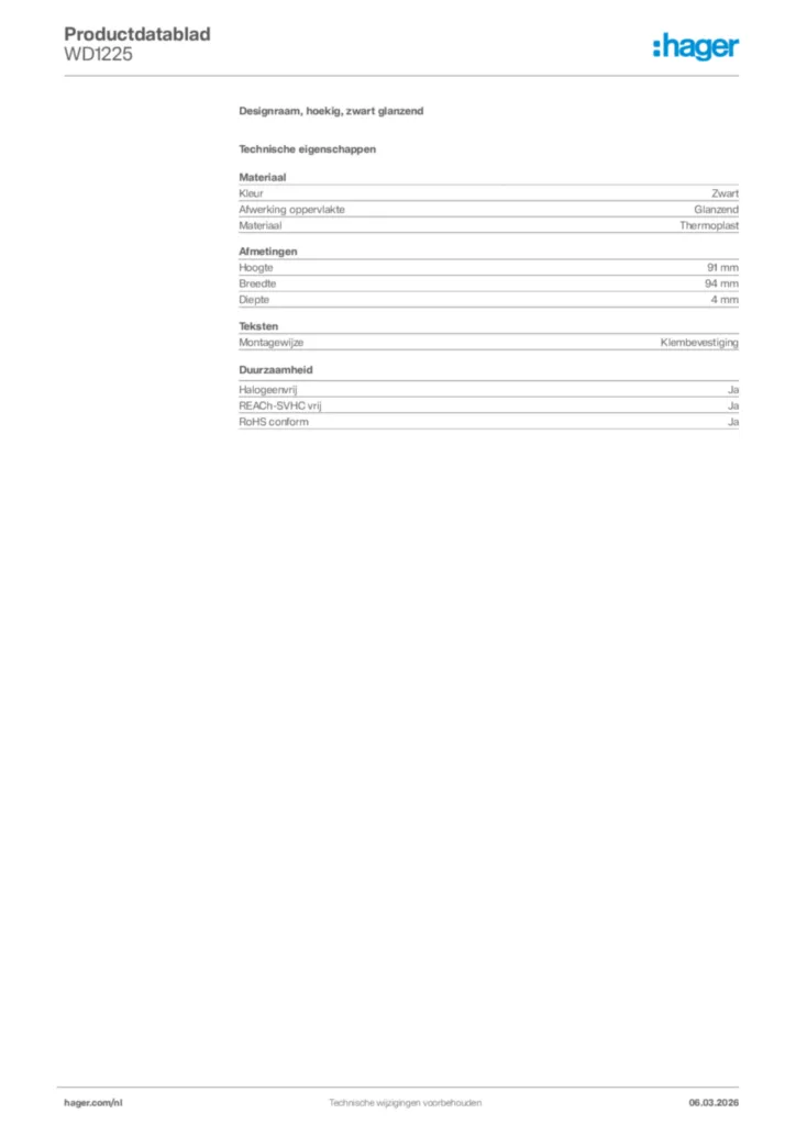 Afbeelding Hager Productdatablad WD1225 | Hager Nederland