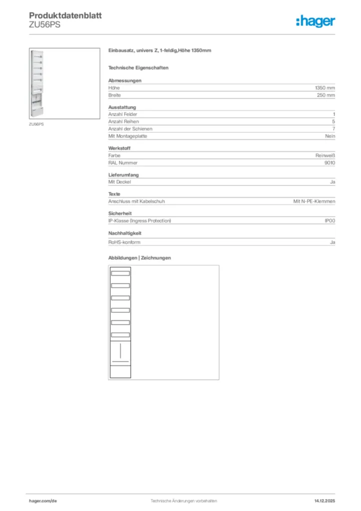 Bild Hager Produktdatenblatt ZU56PS | Hager Deutschland