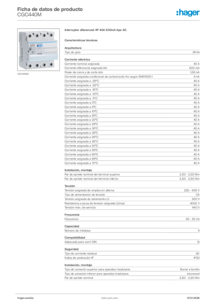 Imagen Hager Ficha de datos de producto CGC440M | Hager España