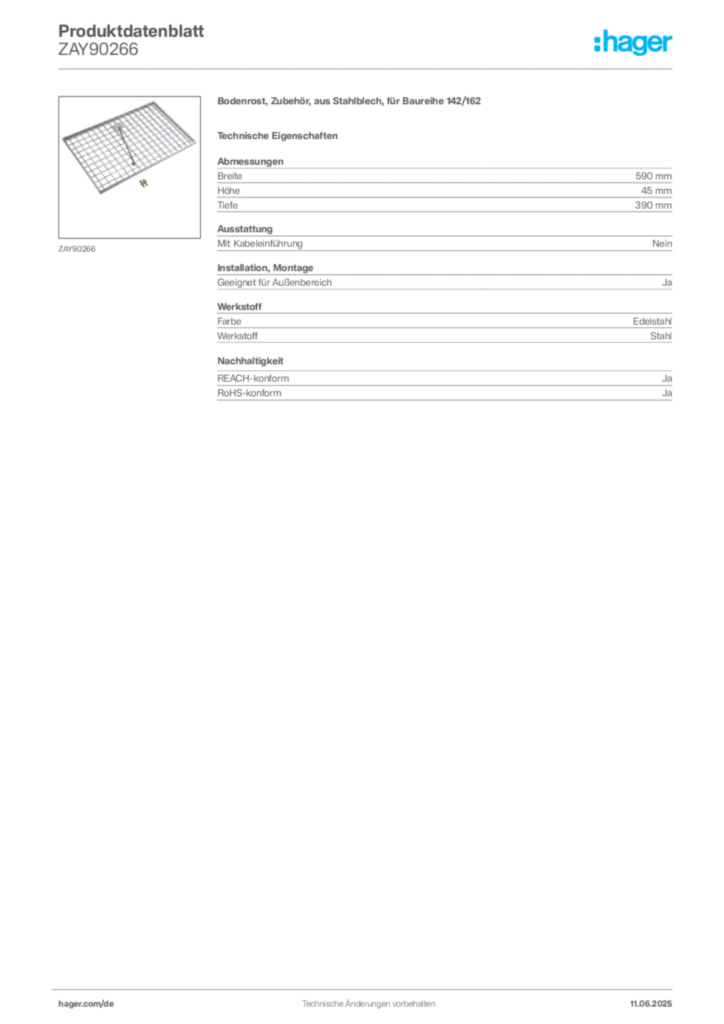Hager Produktdatenblatt ZAY90266