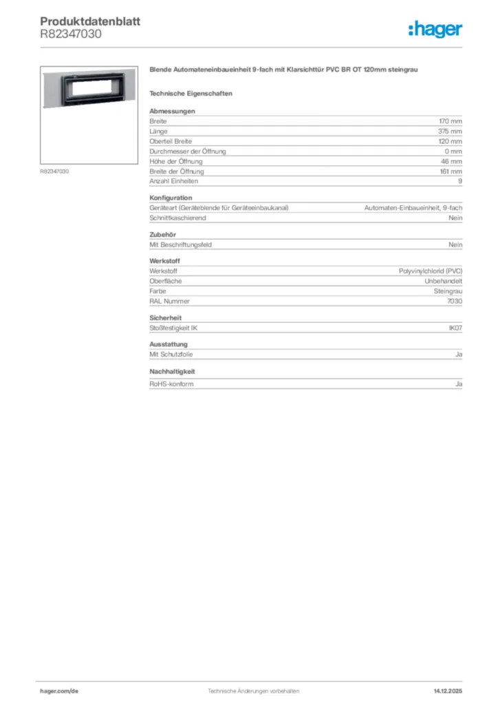 Bild Hager Produktdatenblatt R82347030 | Hager Deutschland