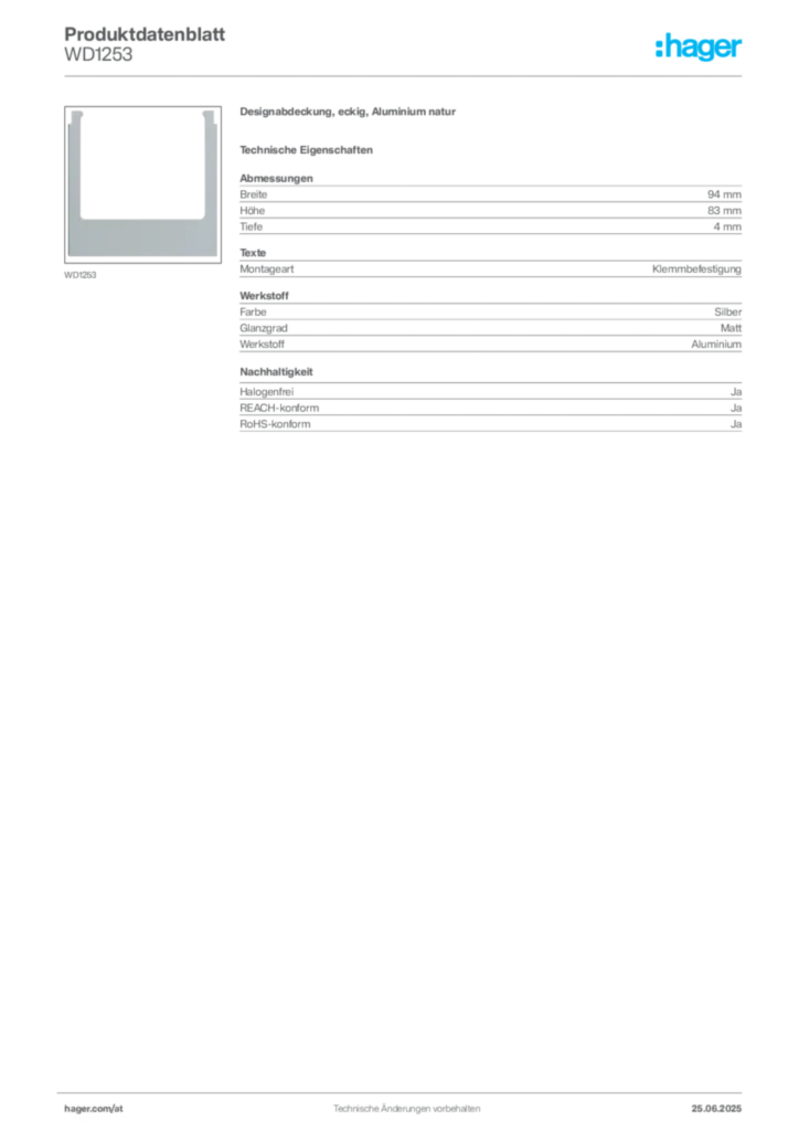 Bild Hager Produktdatenblatt WD1253 | Hager Deutschland
