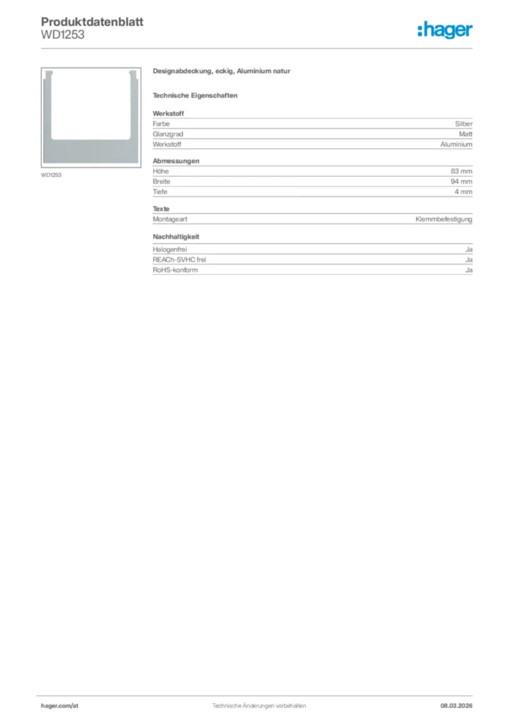 Bild Hager Produktdatenblatt WD1253 | Hager Deutschland