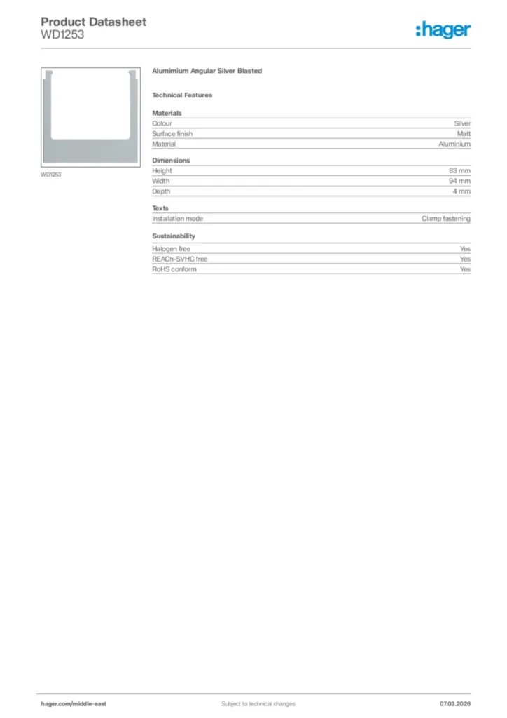 Image Hager Product data sheet WD1253  | Hager