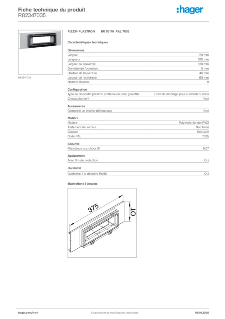 Image Hager Fiche technique du produit R82347035 | Hager Suisse