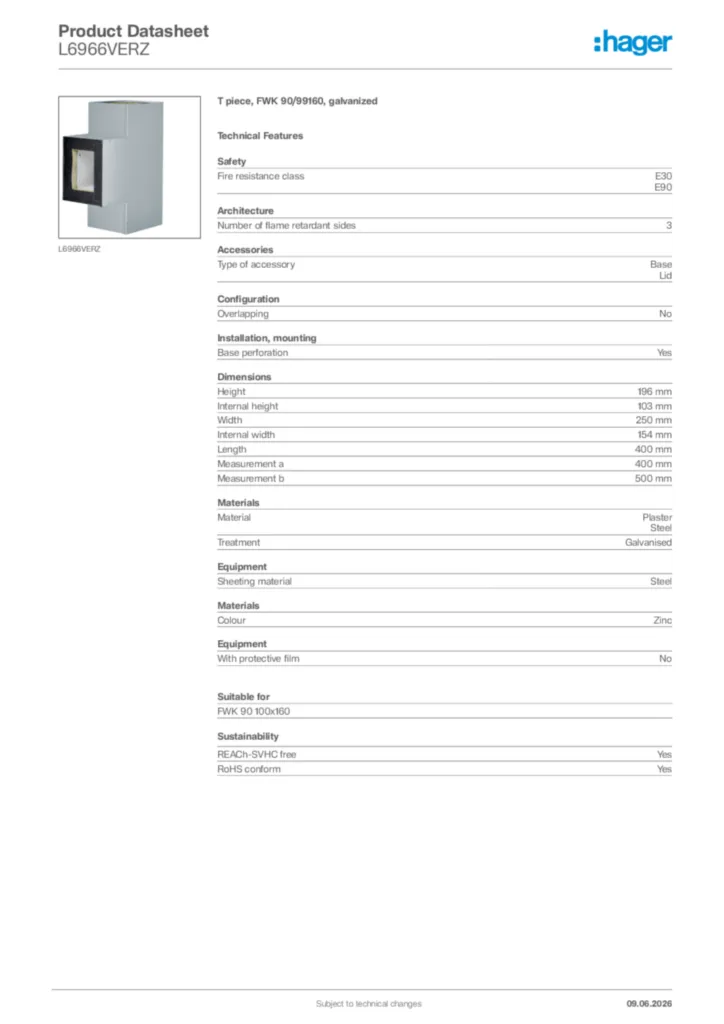 Image Hager Product data sheet L6966VERZ  | Hager Africa
