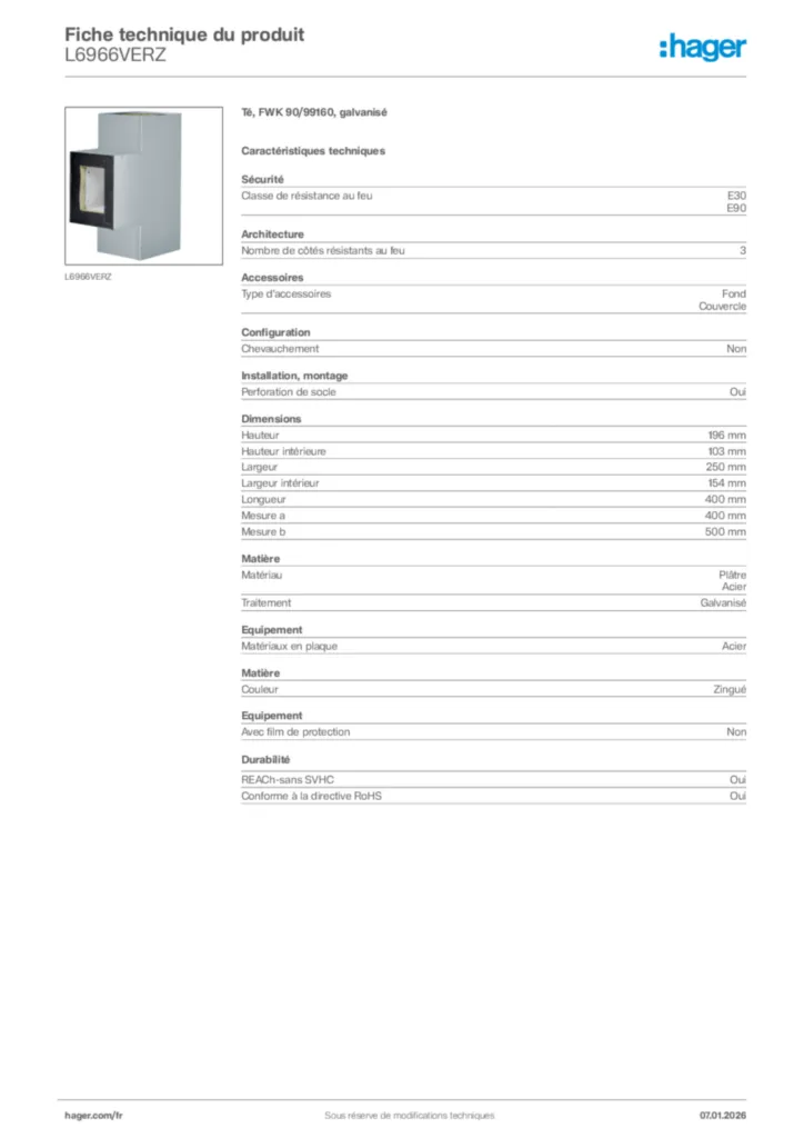 Image Hager Fiche technique du produit L6966VERZ | Hager France