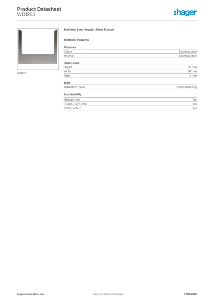Image Hager Product data sheet WD1263  | Hager