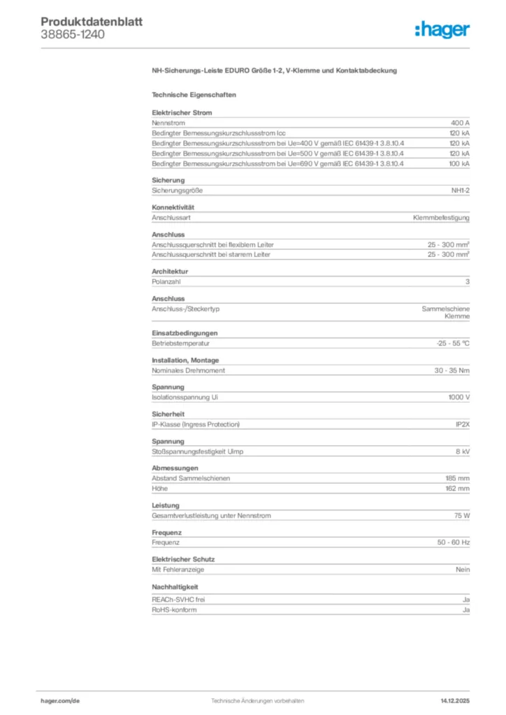 Bild Hager Produktdatenblatt 38865-1240 | Hager Deutschland