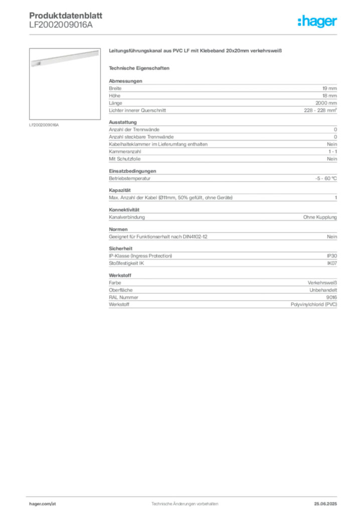 Bild Hager Produktdatenblatt LF2002009016A | Hager Deutschland
