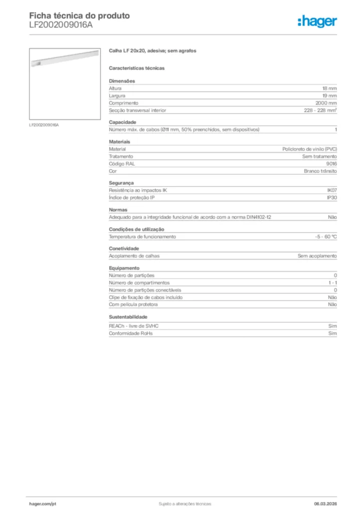 Imagem Hager Ficha técnica do produto LF2002009016A | Hager Portugal