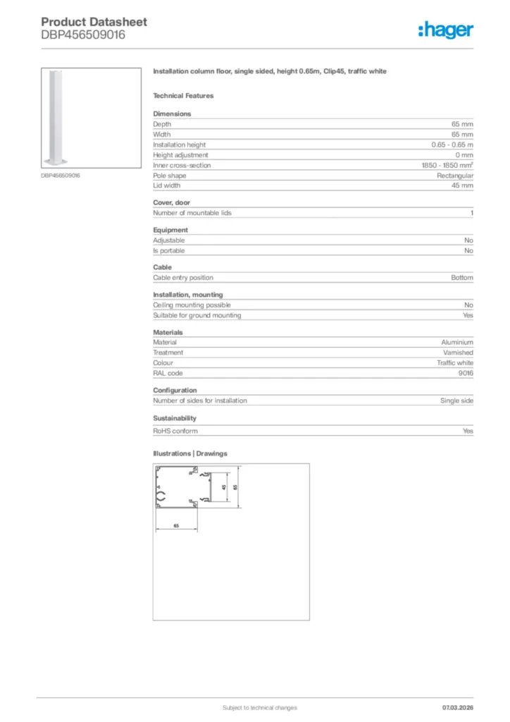 Image Hager Product data sheet DBP456509016  | Hager Africa