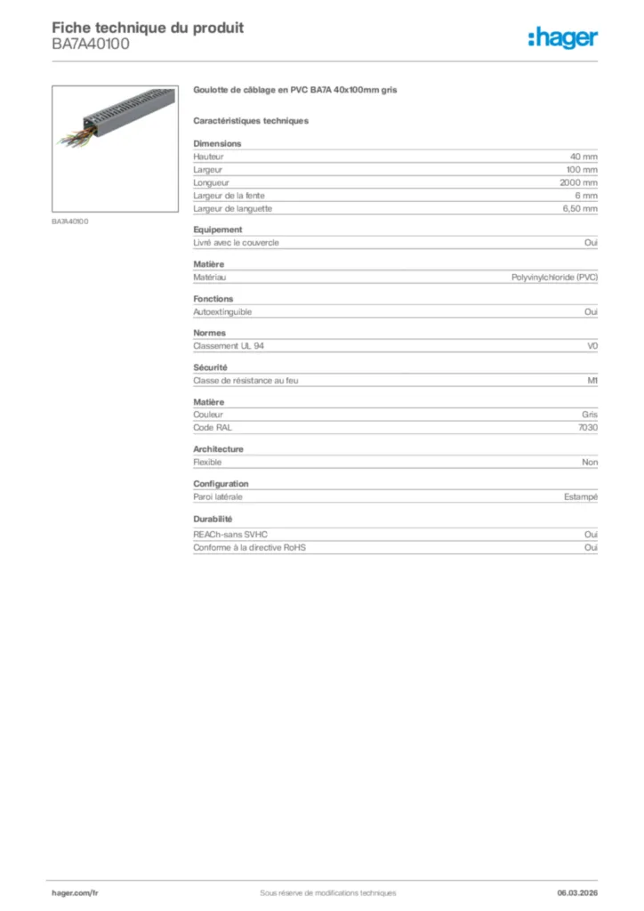Image Hager Fiche technique du produit BA7A40100 | Hager France