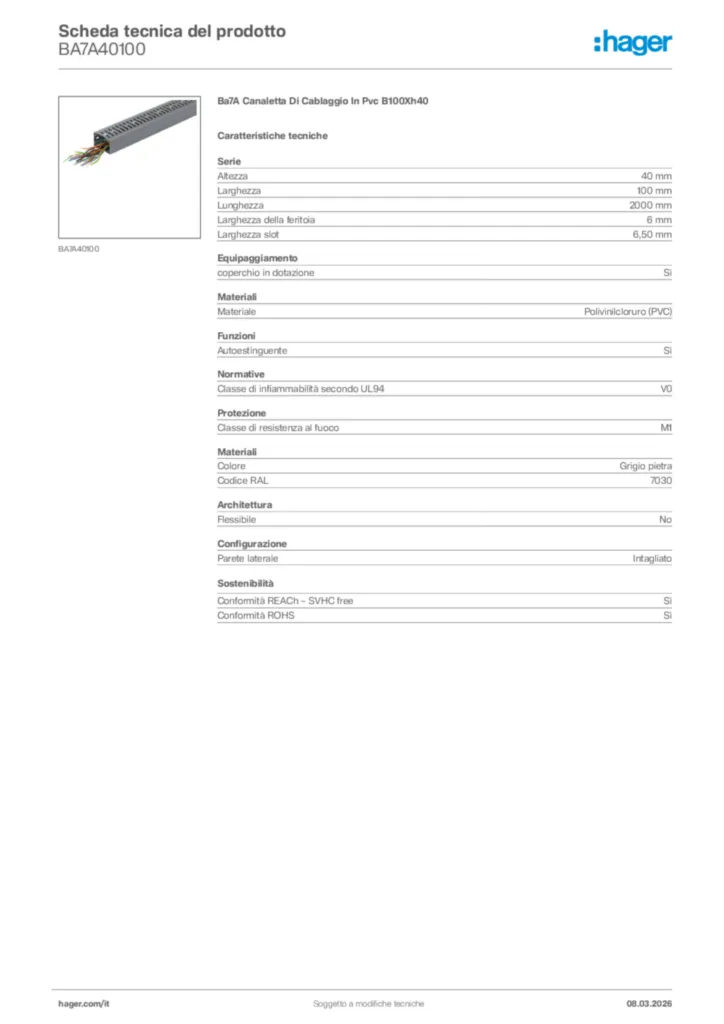 Immagine Hager Scheda tecnica del prodotto BA7A40100 | Hager Italia