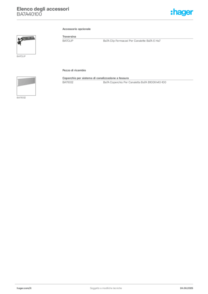 Immagine Hager Scheda tecnica del prodotto BA7A40100 | Hager Italia