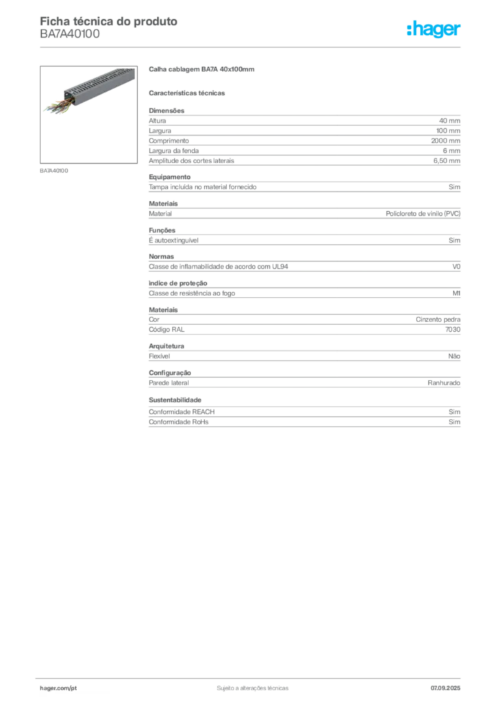 Imagem Hager Ficha técnica do produto BA7A40100 | Hager Portugal