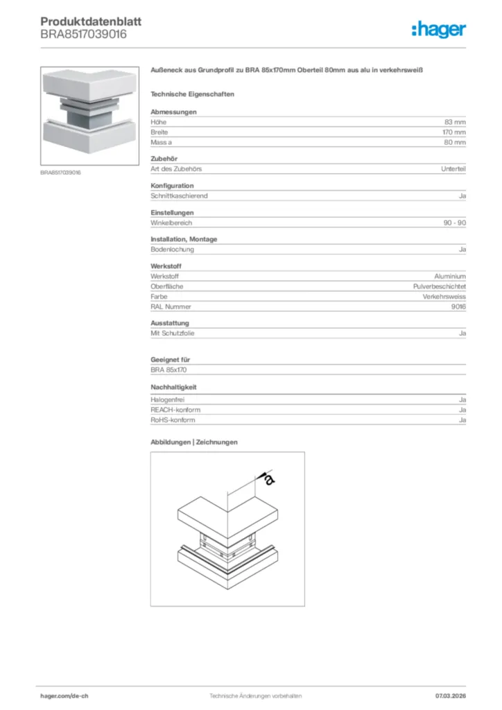 Bild Hager Produktdatenblatt BRA8517039016 | Hager Schweiz
