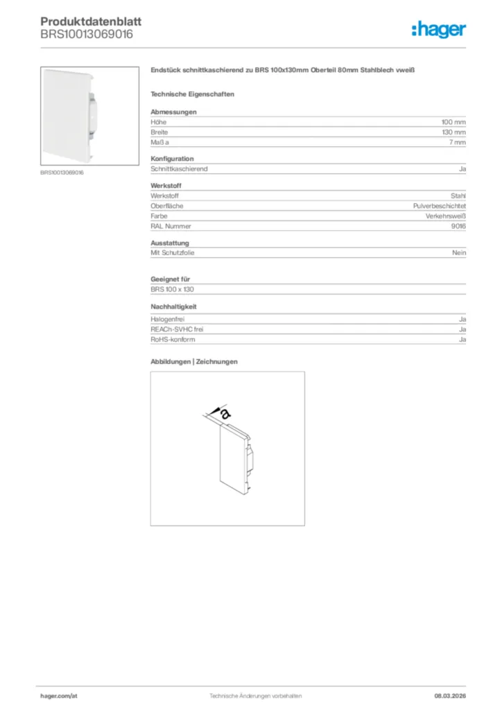 Bild Hager Produktdatenblatt BRS10013069016 | Hager Deutschland