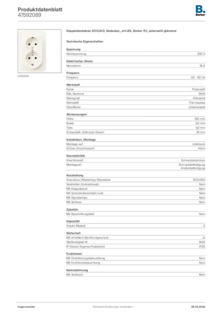 Bild Berker Produktdatenblatt 47592089 | Hager Deutschland