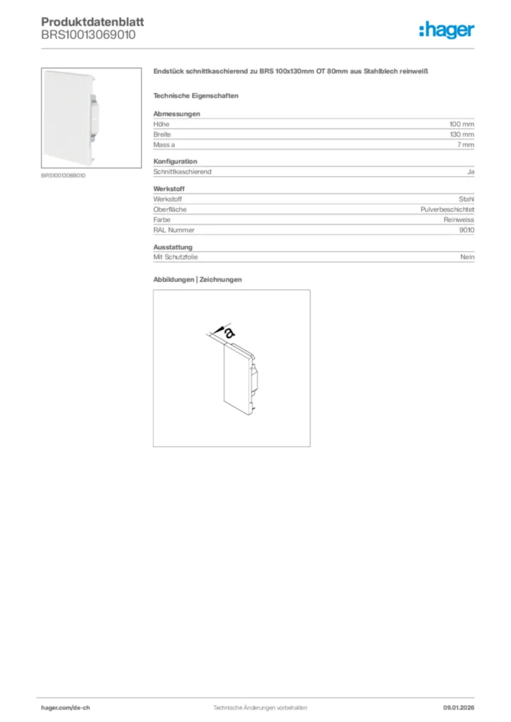 Bild Hager Produktdatenblatt BRS10013069010 | Hager Schweiz