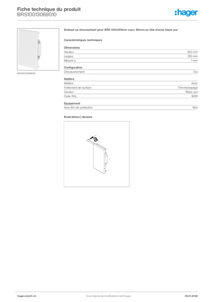 Image Hager Fiche technique du produit BRS10013069010 | Hager Suisse